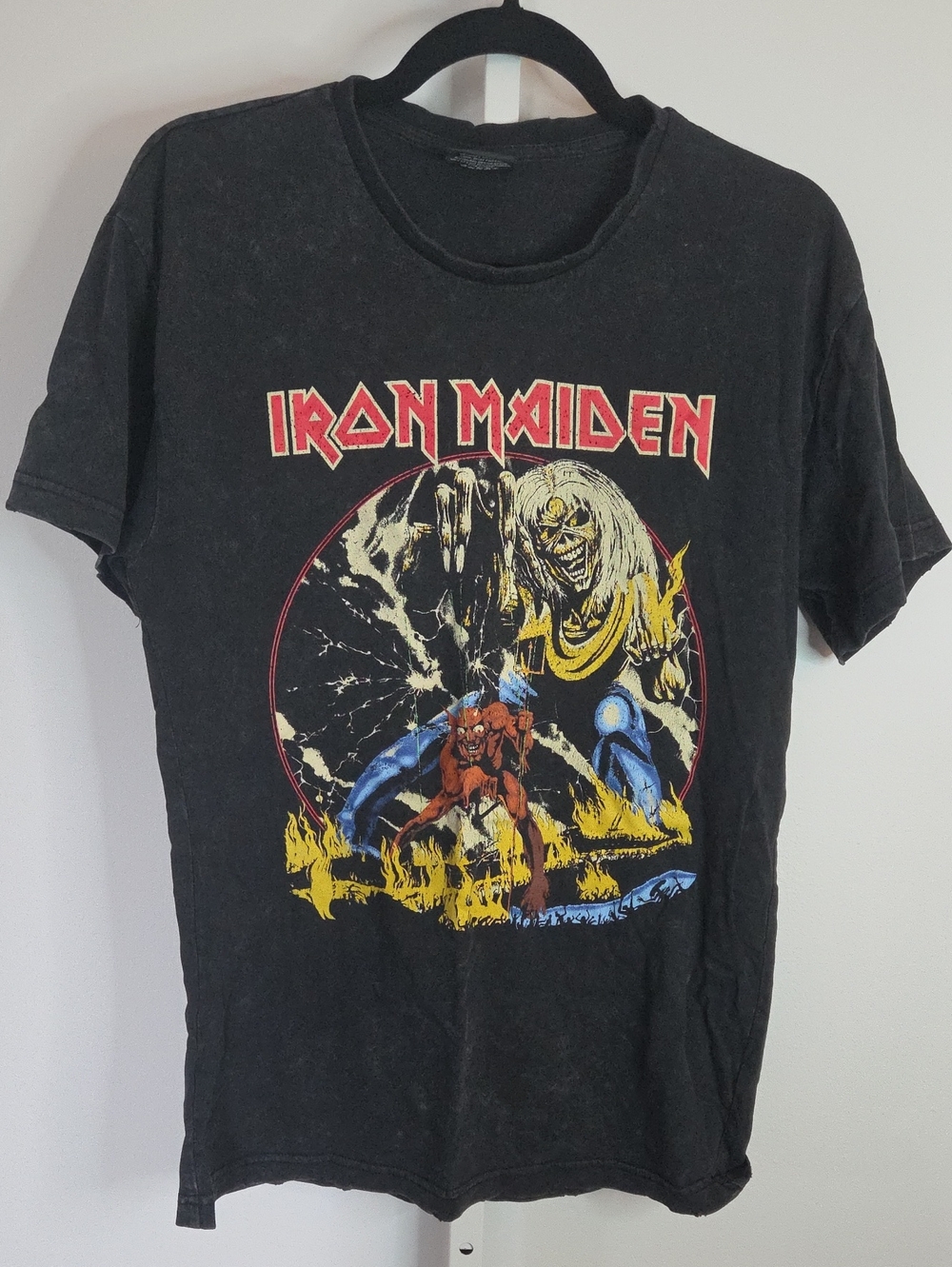Iron Maiden The Number of the Beast Tour Graphic Tee Small Vintage Wash Black Ed